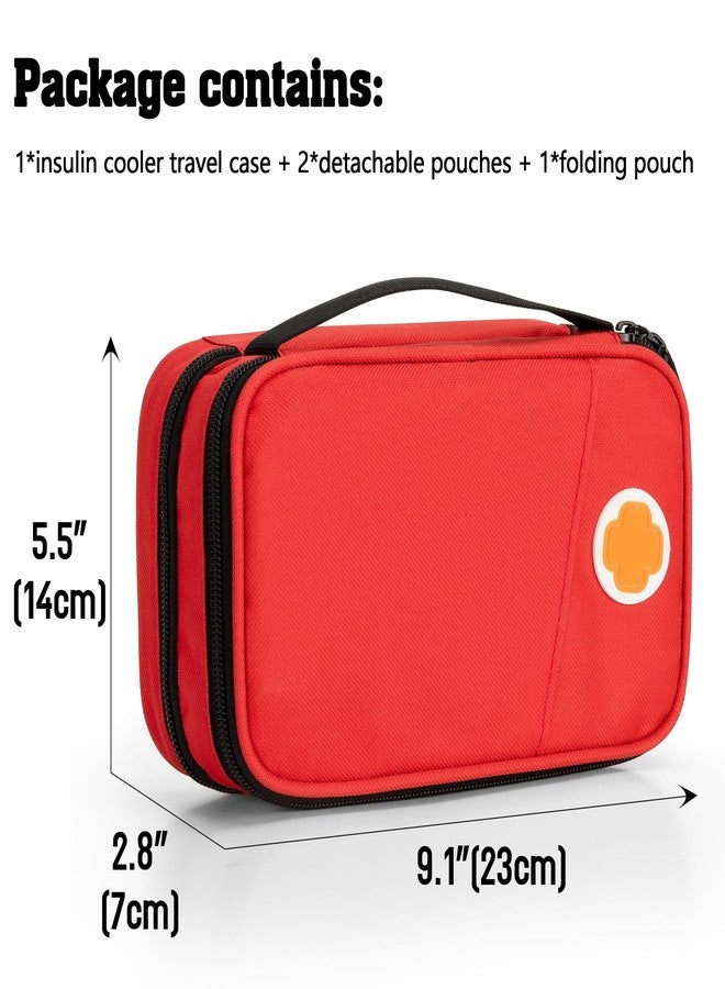 CURMIO Insulated Insulin Cooler Travel Case, Double Layer Diabetic Supplies Storage Bag with Detachable Pouches for Insulin Pens, Diabetic Medication and Ice Packs, Red, Empty Bag Only - Image 5